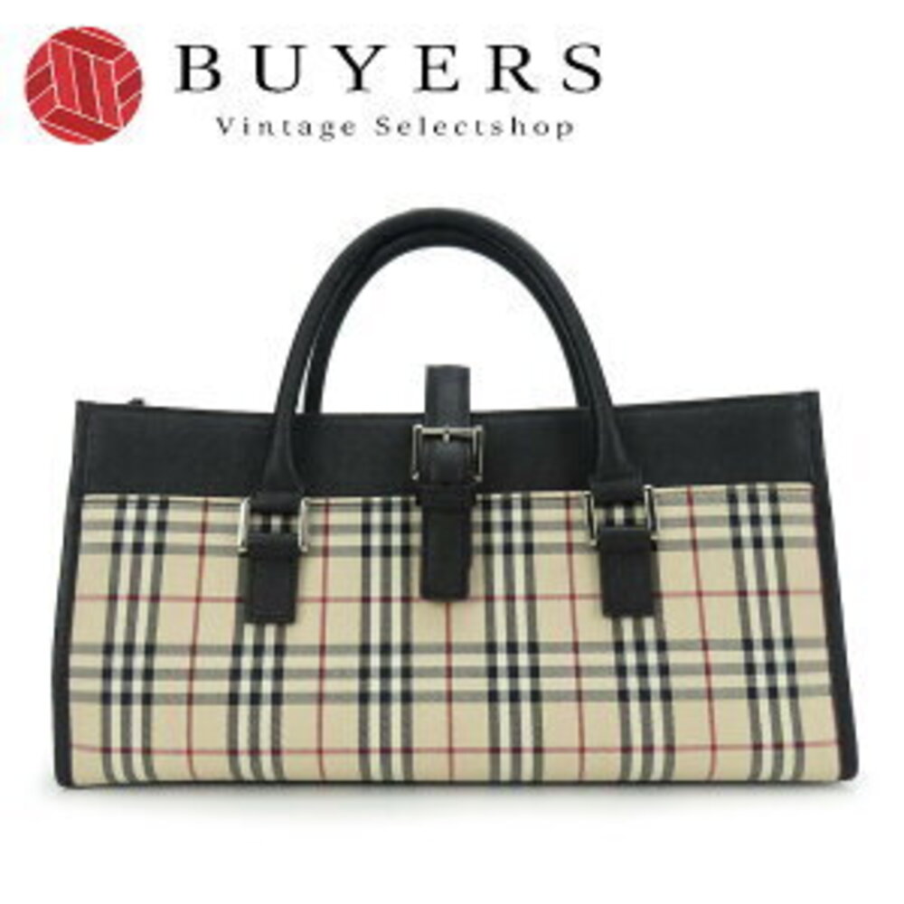 Burberry Handbag Canvas Leather Beige Black Nova Check Horizontal
